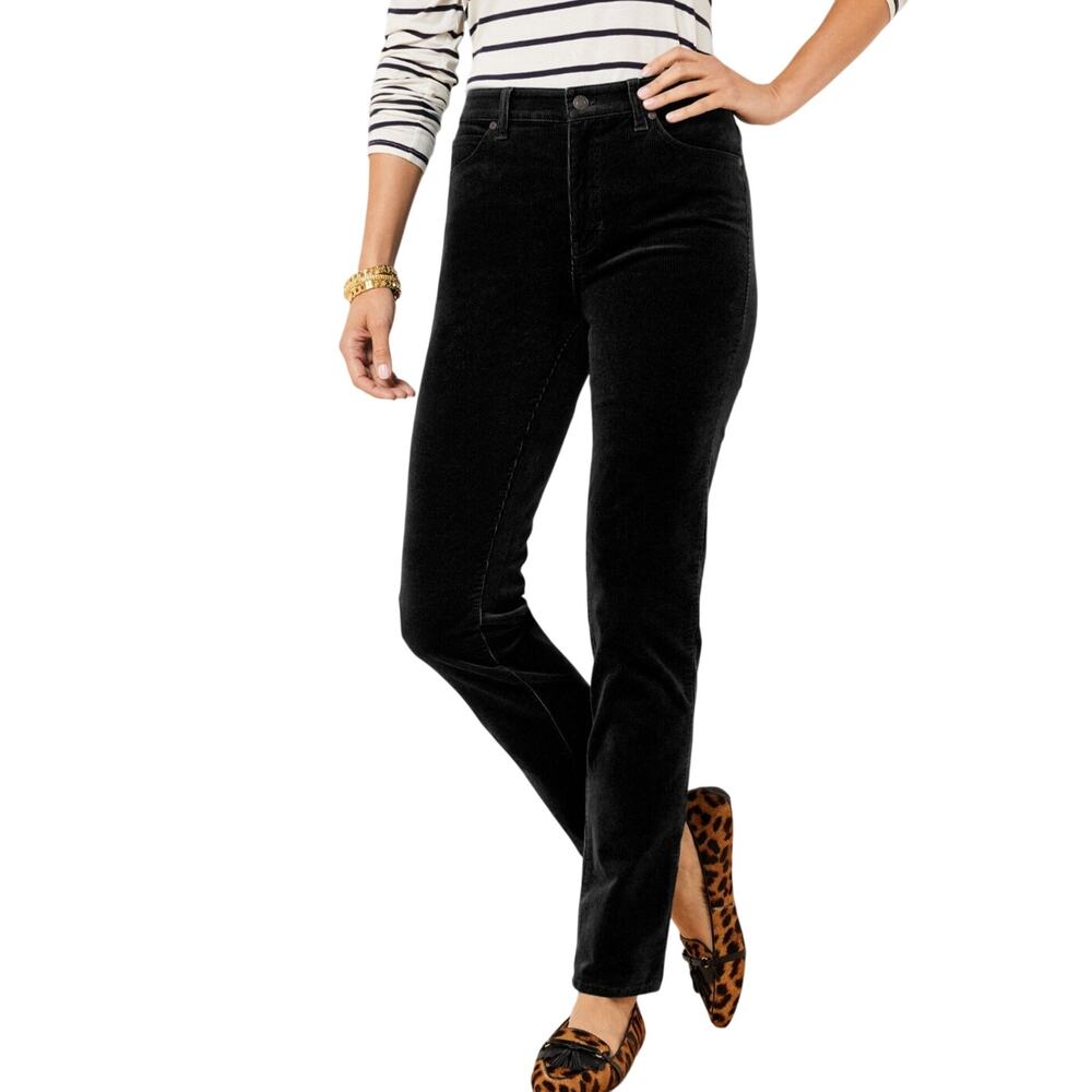 Talbots Womens Black Corduroy Straight Five Pocket Zip & Button Pant Size 8P